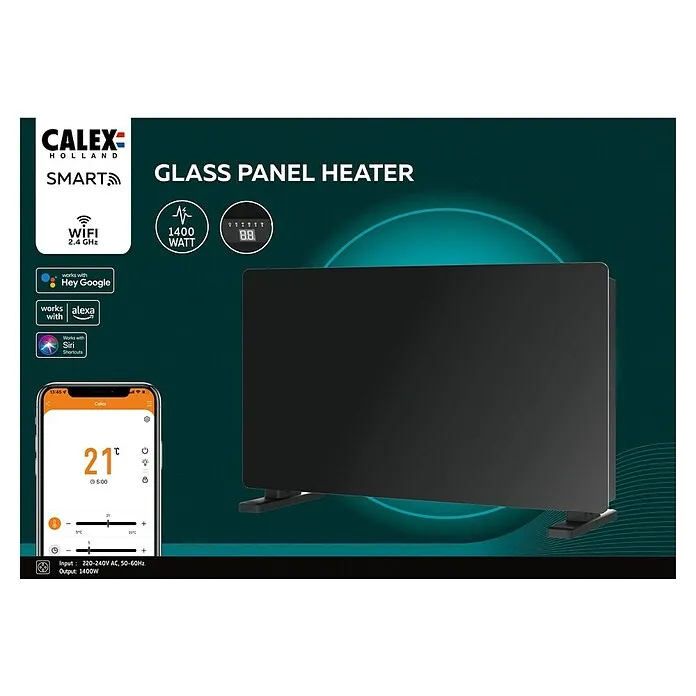 Calex Convector Panel Heater - 1.400 W, 64,5 x 6,6 x 43 cm, Zwart