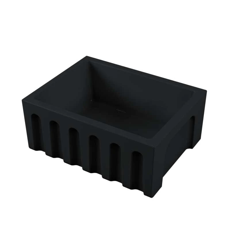 Hogesterkte moer Kitchen sink basin 61x46 matte ravenzwart ceramic Fluted collection Ceramica Galassia grooved front panel