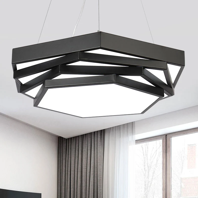 Industrieel Zwaar Belast Modernistische LED-kroonluchter Zeshoekige gelaagde ophangverlichting met acrylkap