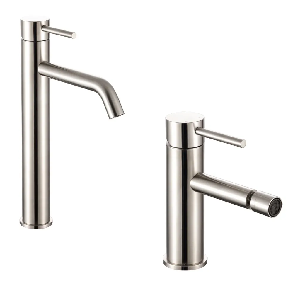 Pair mixers groot washbasin and bidet TriaSix series brushed 316 steel
