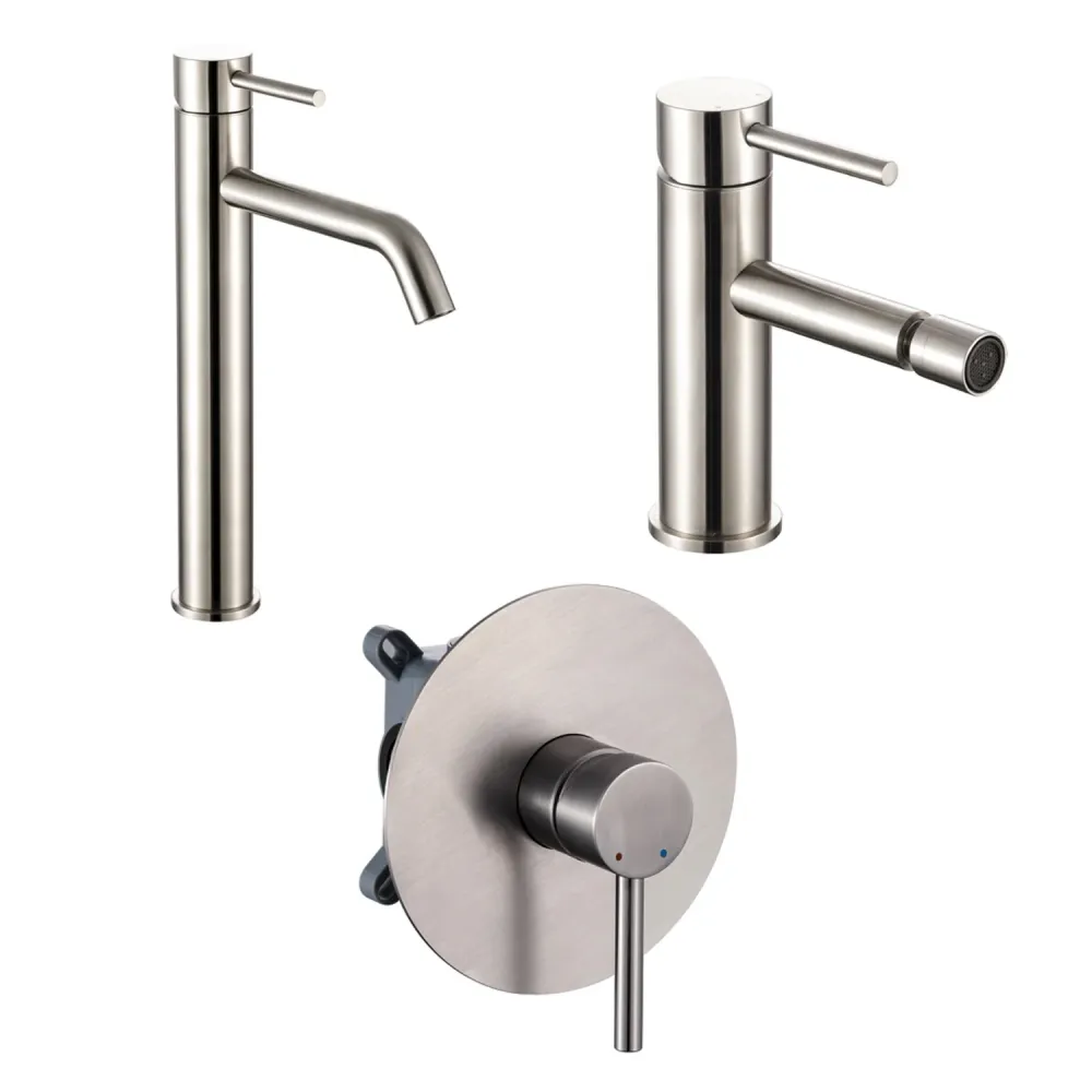 RVS moer Composition mixers tall washbasin, bidet, and single-way shower TriaSix series satijnachtig 316 steel